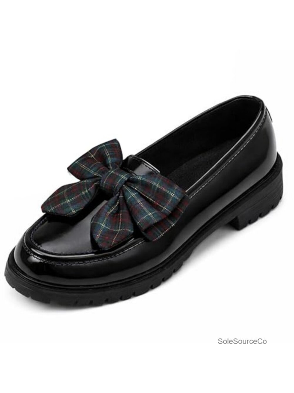 Patent Leather Chunky Platform Bow Loafers Round Toe Lug Sole Slip-On Work